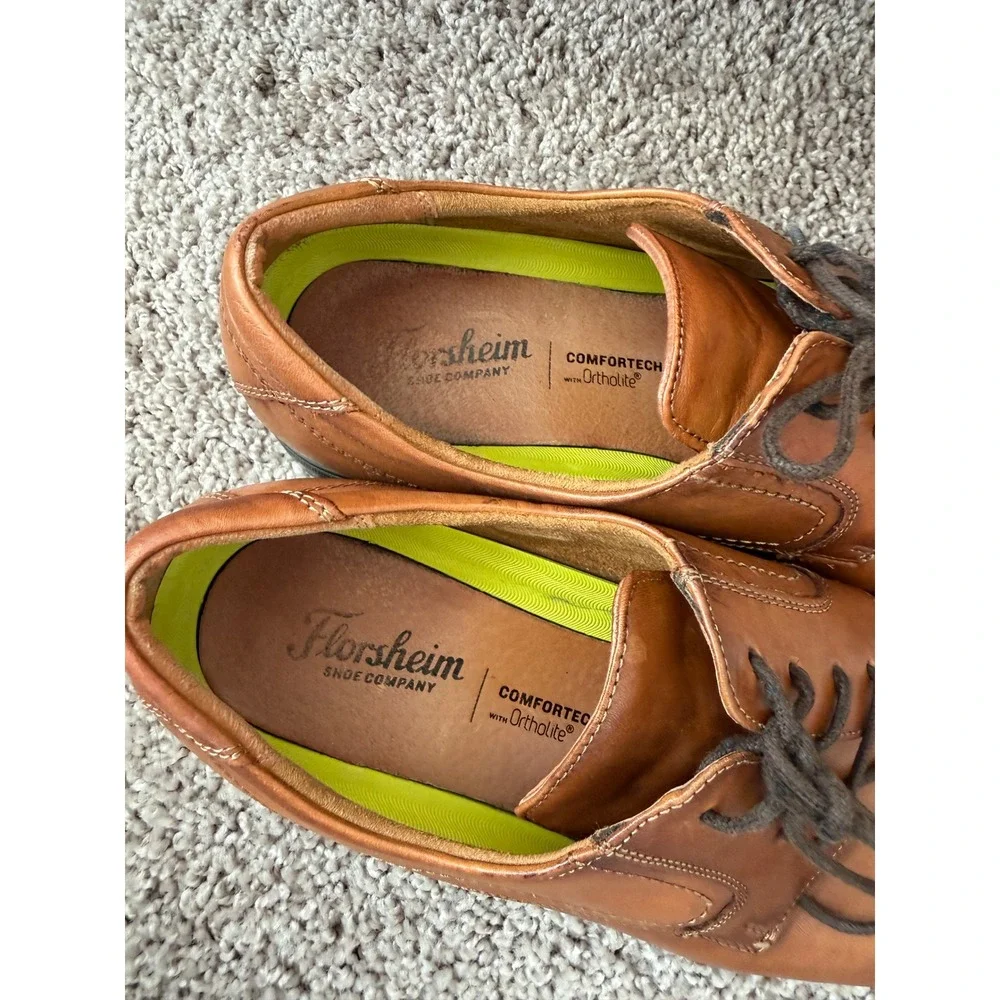 Florsheim Mens 11578-221 Cognac Brown Leather Cap Toe Comfortech Derby Shoes 11D